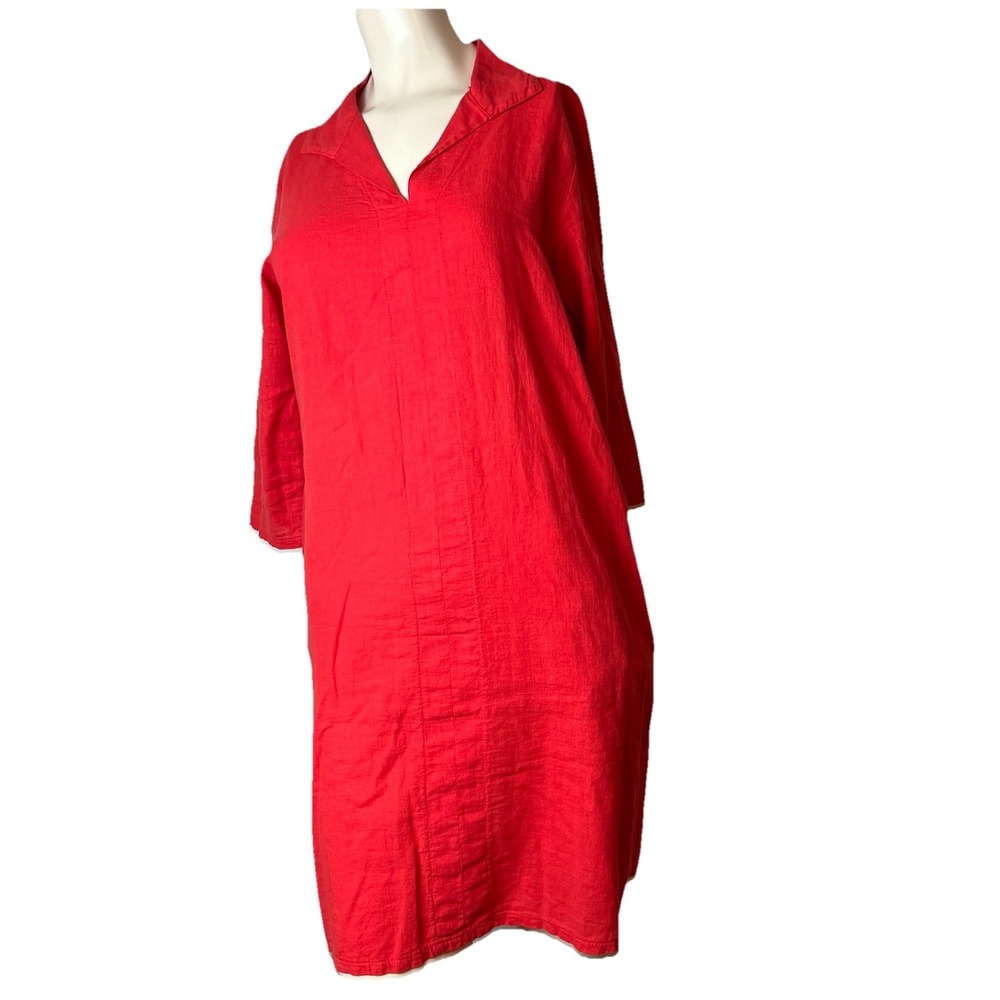 Terzo Millennio Linen Dress Red Sleeveless Italian Lagenlook Coastal Small